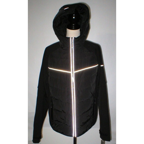 New NWT L Mens Coat Michael Kors Reflective Down Jacket Black Rain Wind Hood War - Picture 3 of 8